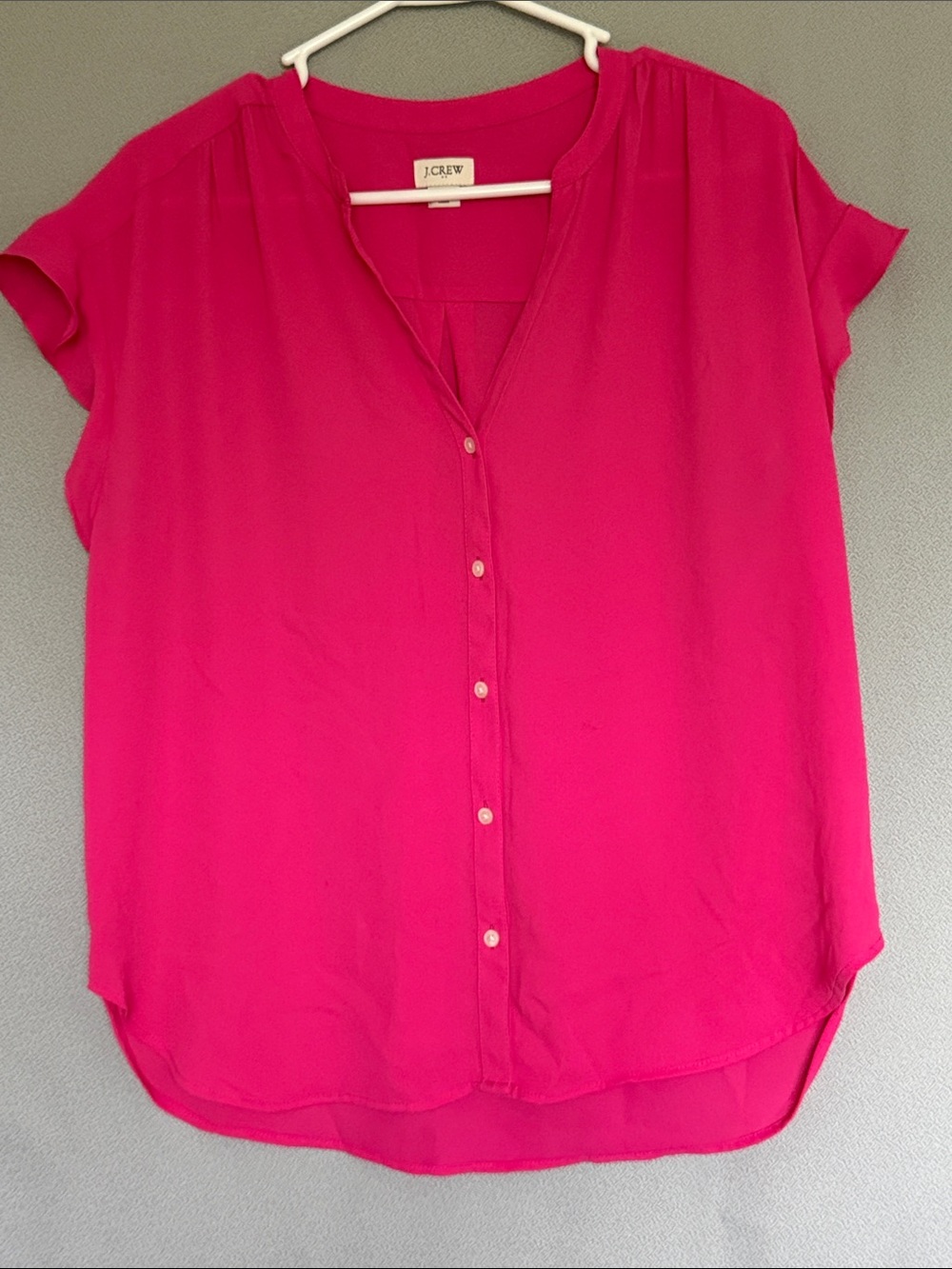 J. Crew Bright Fuchsia Button-Front Cap Sleeve Blouse